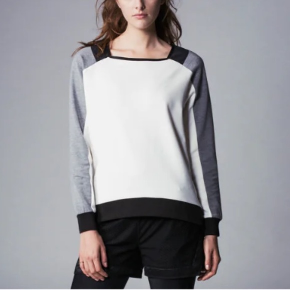 Kith White Black and Gray Colorblock Square Neck Sweatshirt - Picture 1 of 5